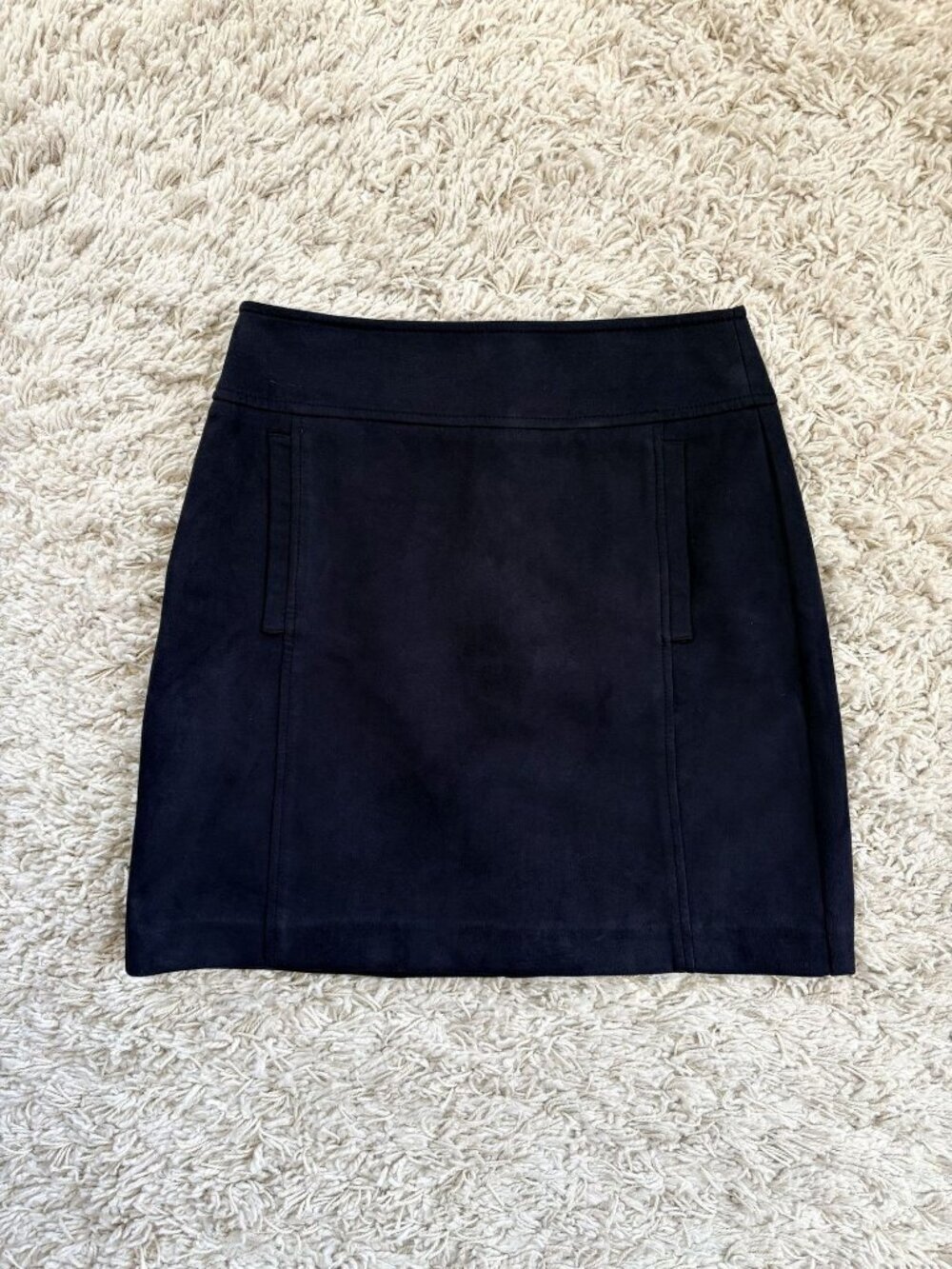 Loft Petite 2P Dark Navy Vegan Suede Skirt With Back Zipper & Pockets Fully Line